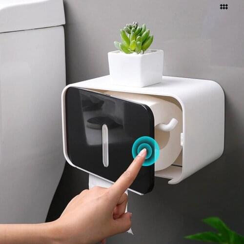 Nail-free Waterproof Bathroom Roll Paper Box Toilet Paper Box Wall-mounted Storage Tissue Pump Home Bathroom Storage Tools