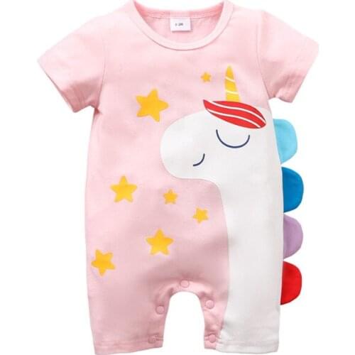 Newborn Baby Girl Infant Jumpsuit Playsuits One Piece Rompers Toddler Clothes Cartoon Print Short Sleeve Crew Neck One-Piece