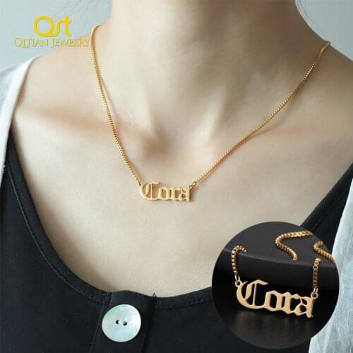 Custom Old English Nameplate Necklace&Pendant Personalize letter Choker Stainless Steel Necklace For Women JewelryGift Box Chain