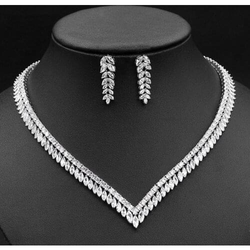 2020 Beautiful Leaf Shape Elegant Women Bridal Jewelry Set Top Quality Female Engagement Necklace Earring Set