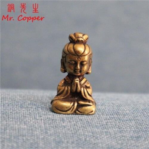 Mini Copper Guanyin Buddha Statue Small Car Ornament Home Decor Accessories Religious Sculptures Living Room Desktop Decoration