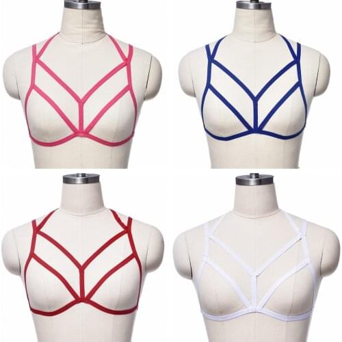 Multicolor Soft Bondage Body Harness Sexy Lingerie Rave Open Chest Body Cage Adjustable Crop Top Elastic Harness Bra