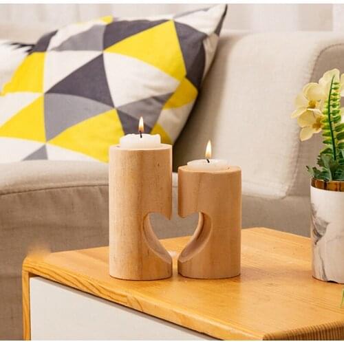Household Fashion Candlesticks Rustic Heart Shaped Wooden Candlestick Candle Holder Practical Shelf Wedding Decorations