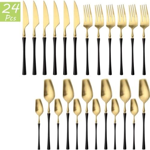 Black Gold Cutlery Set 18/10 Stainless Steel Tableware Vintage Knife Fork Coffee Spoon Dinnerware Set Wedding Kitchen Silverware