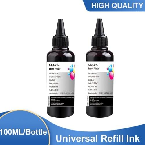2BK Universal Dye Refill Ink Kit Compatible for Epson for HP for Canon for Brother Inkjet Printer Ink & Ciss Ink 2x100ML