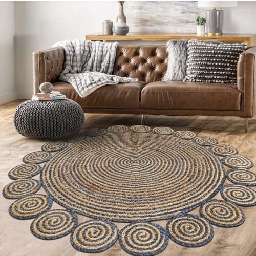 Handmade Natural Jute area rug American style round shaped vintage decorative bedside carpet cool mat for summer
