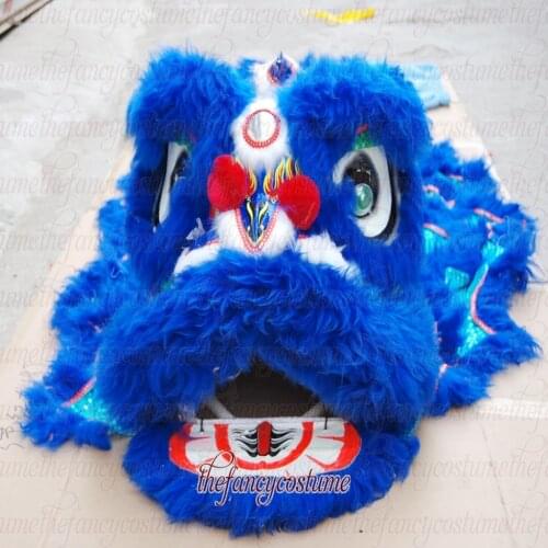 New children blue lion costume high qualityLion Dance Costume made of pure wool Southern Lion kid size