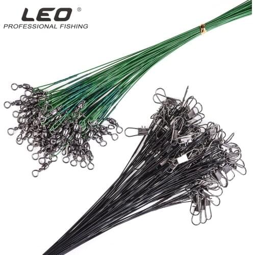 Leo Fishing Line Front Wire Of Lure Steel Wires 27854 Bite-proof Connector Fishing Accessories Pesca Black Green 15CM 20CM 25CM