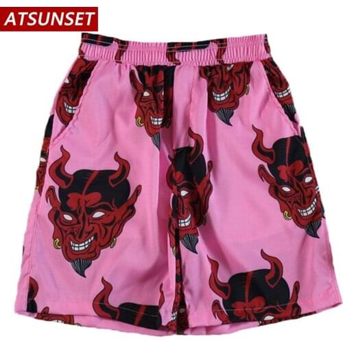 ATSUNSET Demon Print Harajuku Shorts Hip Hop Streetwear Men Casual Short Summer Hawaii Fashion Bottoms