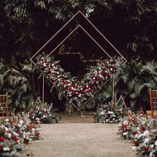 Wedding arch wrought iron square quadrilateral diamond shelf geometrical artificial flower stand party backdrop decor frame arch