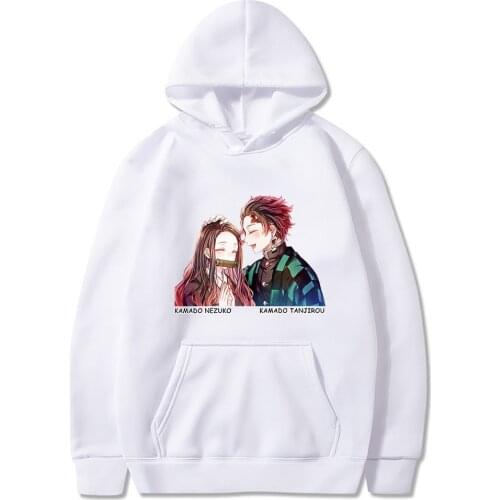 Demon Slayer Anime Tanjiro and Nezuko Hoodie Causal Harajuku Hooded Japan Style Couples Streetwear Women Kawaii Tops Unisex