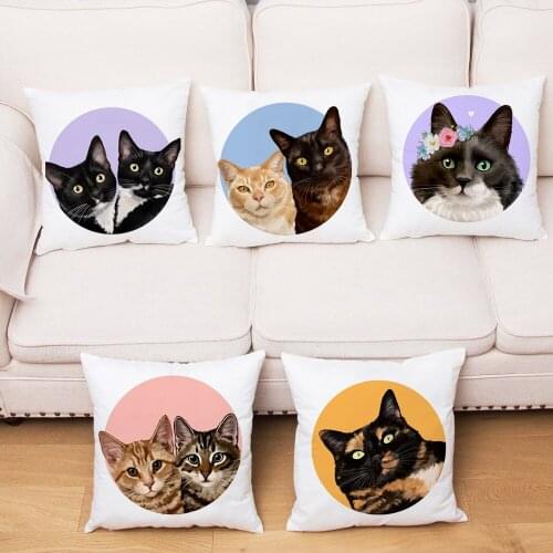 Funny Cute Cat Cushion Cover Cartoon Pets Pillows Cases for Sofa Home Decoration Pillowcase Polyester Throw Pillow Case 45*45cm