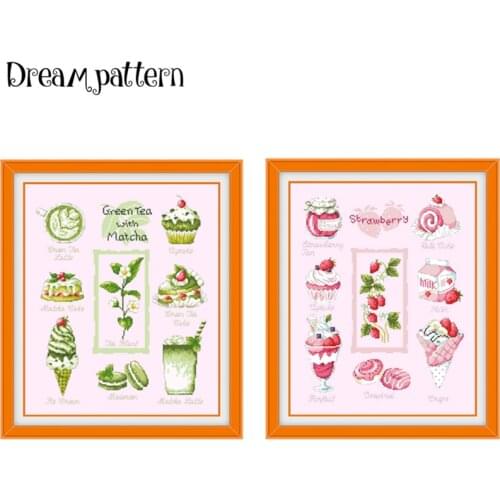 Green tea with matcha cross stitch kit package 14ct pink fabric cloth cotton thread embroidery DIY handmade needlewo