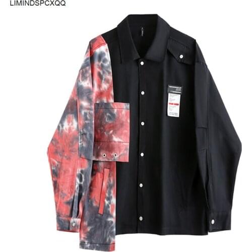 2021 Spring Womens Blouse Shirt Patchwork Tie Dye Print Long Sleeve Streetwear Korean Fashion Clothing Harajuku Female Tops