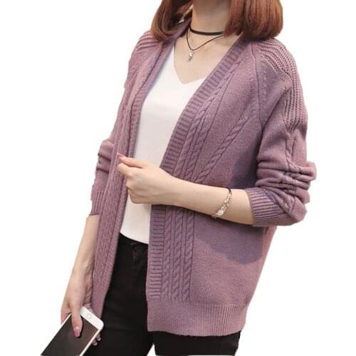 Women Knit Cardigan Coat 2019 Spring Autumn Knitted Women New Thin Fashion Solid color Casual Loose Long Sleev Sweater Top Q16