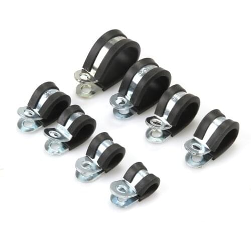 10pcs 6/ 8/10/12/14/16/20/24mm Stainless Steel Rubber Lined P Clips Wiring Hose Clamp Pipe Cable P Clip Metal