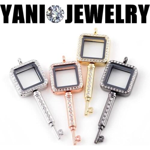 10pcs/lot Mix Colors Key Openable Memory Magnet Glass Living Floating Locket Charm Key Pendant Necklace Jewelry with chain