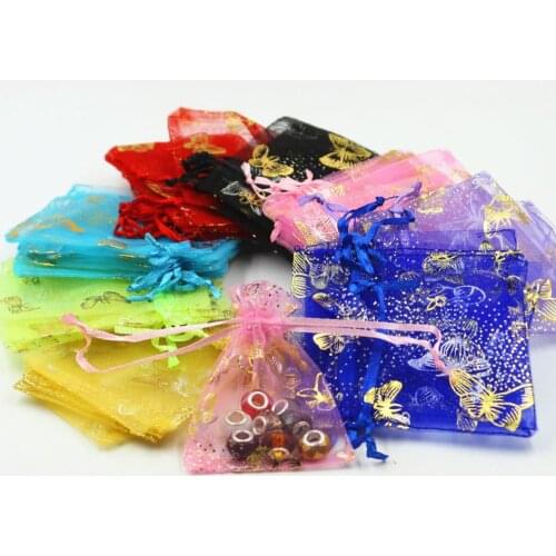 100pcs/lot 7x9cm Butterfly Wedding Gift Bags For Jewelry Bags And Packaging Organza Bag Drawstring Bag Storage Display Pouches