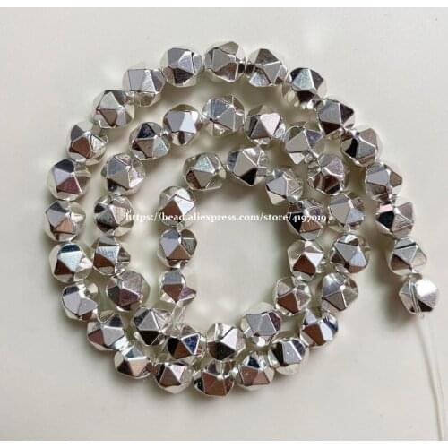 15" Natural Stone Shining Big Cuts Faceted Hematite Silvers Plated Loose Beads 6 8 10 MM Pick Size