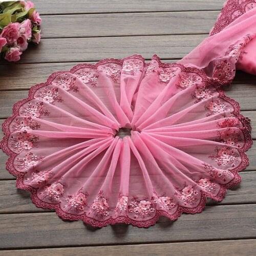 2 Yards Lace Trim Bright Pink Floral Embroidered Tulle Lace 7.87 Inches Wide High Quality