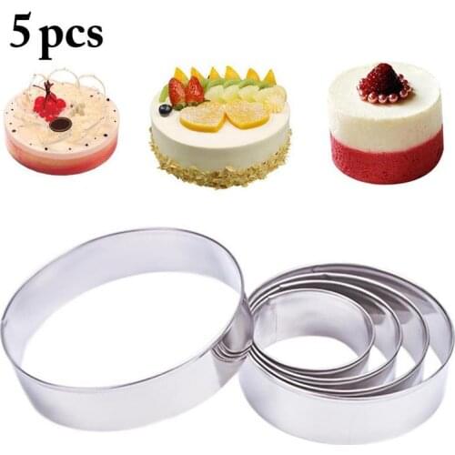 5PCS Stainless Steel Cake Mold Round Shape Cookie Fondant Mousse Cake Mould Ring DIY Baking Tool Round Cake Decorating Tools