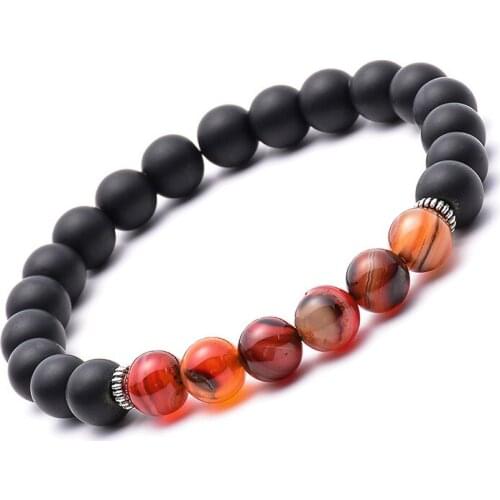 8mm healing round natural black matte onyx and red stone mens n womens combination beaded bracelet charm daily jewelry