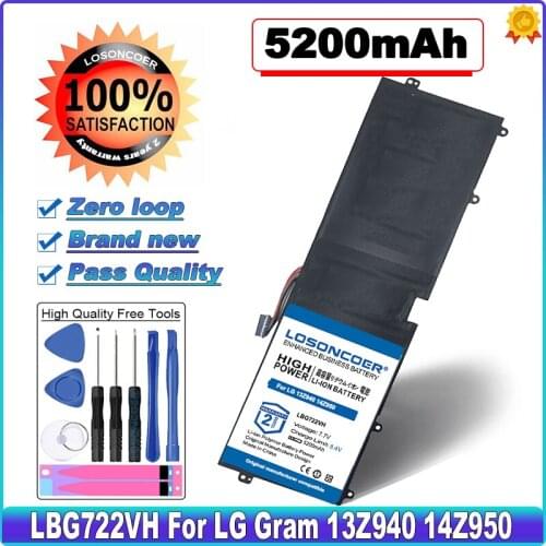 5200mAh LBG722VH Laptop Battery For LG Gram 13Z940 14Z950 EAC62198201 13ZD940 14ZD960-GX5GK EAC621982 LBP7221E 7.6V 30.40Wh
