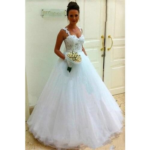 ANGELSBRIDEP Vestido De Noiva Sweetheart Tulle Ball Gown Wedding Dresses Spaghetti Straps Appliques Formal Occasion Bridal Gowns