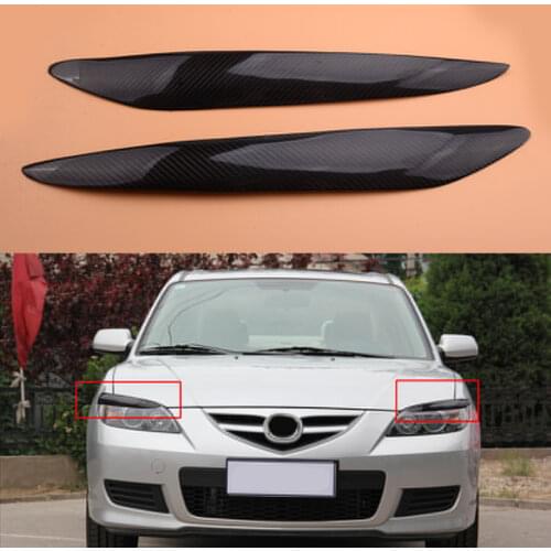 Beler 2pcs Carbon Fiber Headlight Eyebrow Eyelids Overlay Cover Trim Fit For Mazda 3 Mazda3 JDM 2010 2011 2012 2013