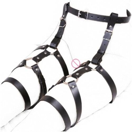 CamaTech PU Leather Waist To Leg Bondage Restraint Chastity Belt Adjustable Strap On Leg Cage Harness Fetish Slave SM Adult Game