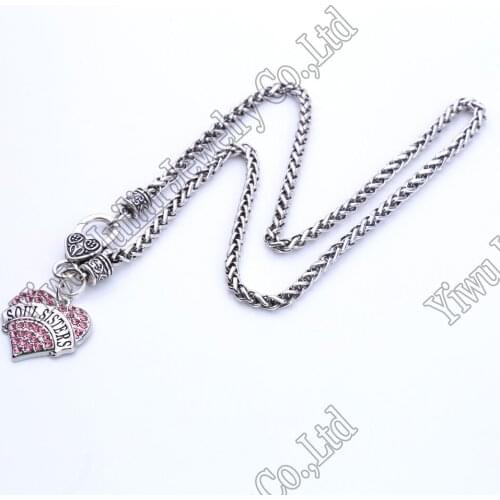 SOUL SISTERS Heart Necklace Crystal Heart Pendant Link Chain Necklace Sister Series family Jewelry