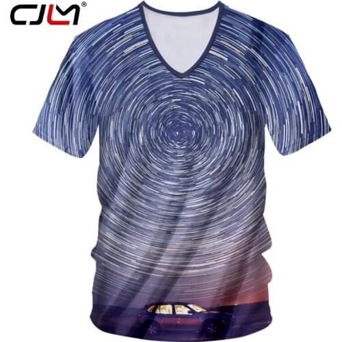 CJLM Man New Popular Colored Vortex V Neck Tshirt 3D Full Printed Mens Starry Sky Tee Shirt Large Size T-shirt Recommend