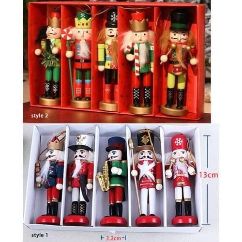 5Pcs Set 1 Box Decor Kids Doll Wooden Nutcracker Soldier Merry Christmas Decoration Pendants Ornaments for Xmas Tree Decor