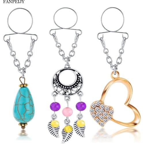 Fanpeijy 3 pair mix 3 style Fake Nipple Rings Dangle Non Pierced Stainless Steel Faux Body Piercing Jewelry Woman Nipple Shield