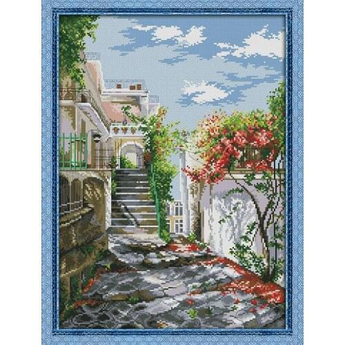 Joy Sunday Garden Villa 3 Chinese Cross Stitch Kits Ecological Cotton Clear Stamped Printed 11CT DIY Wedding Decoration For Home
