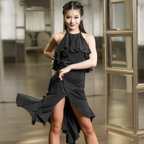 Latin Dance Dresses For Women Sleeveless Black Practice Dress Latin Performance Costume Samba Ballroom Dancing Clothes VDB3254