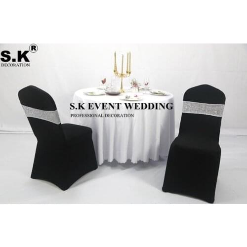 Nice Looking Two Side All Sequin Chair Band Sash Glitter Tie Bow On Spandex Chair Cover Wedding Event Party Decoration