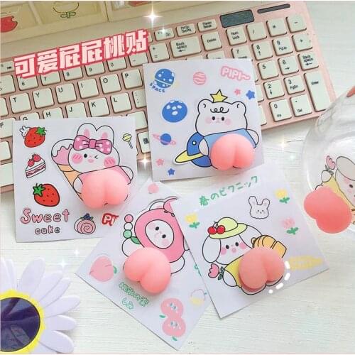 Creative Cartoon Peach Butt Squishy Squeeze Fidget Toys Multifunctional Anti Stress Toy For Phone Case Bottle DIY Decor Sticker