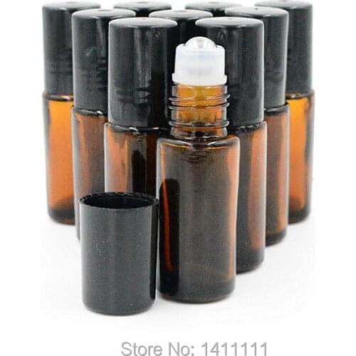 Refillable THICK 5ml 1/6oz ROLL ON fragrance PERFUME GLASS BOTTLES ESSENTIAL OIL Steel Metal Roller ball 300pcs By DHL Free PB87