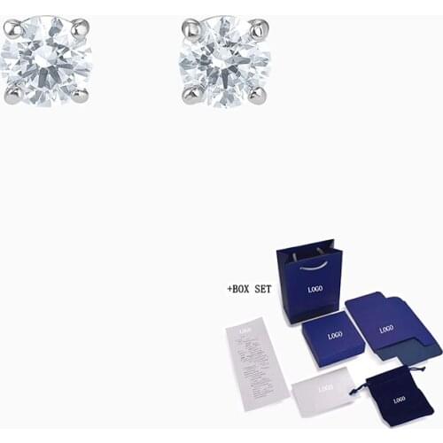 Fashion Jewelry SWA New ATTRACT Perforated Earrings White Exquisite Round Crystal Decoration Female Trend Romantic Gift