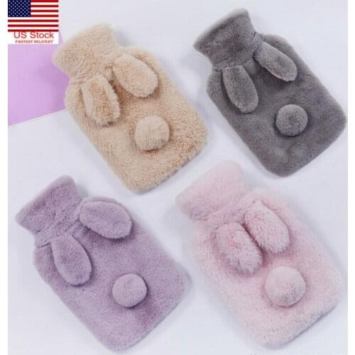 Cartoon PVC Stress Pain Relief Therapy Hot Water Bottle Bag with Soft Cozy Cover Winter Warm Heat Reusable Hand Warmer