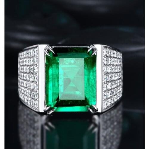 Handmade Male Square Simulated Emerald cz Ring 925 sterling silver Engagement Wedding band Rings for men Gemstones Party Bijou