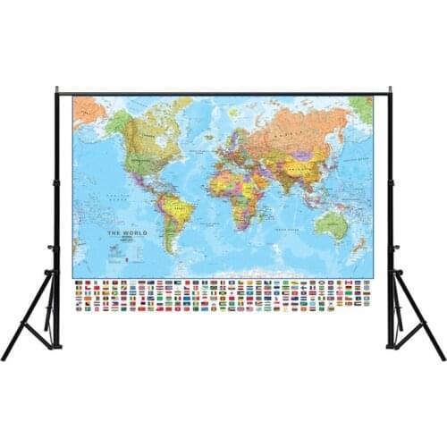 Map of The World Wall Sticker with National Flags The Political World Map Poster Classic Picture Wallpapers Office Supplies