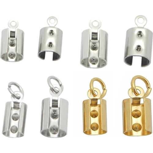 Stainless steel Cord Crimp Beads with Jump Rings caps Cord End Caps Fastener Clasps For Jewelry Making DIY Bracelet&Necklace
