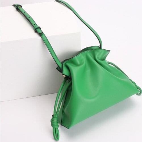 OUSSON 2021 New Design Leather Ladies Fashion Bucket Bag Exquisite Crossbody Bag Cowhide Drawstring Bag