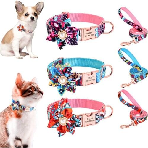 Personalized Puppy Cat Dog Collars Bohemian Pet Collar and Leash Set for Small Dogs Gotas Accessories Chihuahua Pomeranian Lead