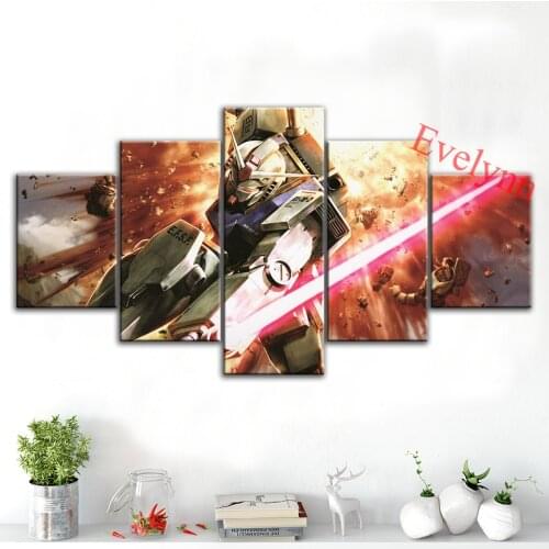 5 Pieces Anime Poster Gundam Nordic Wall Art Hd Print Modular Picture BoyS Living Room Home Decor Painting Frame Modern Canvas