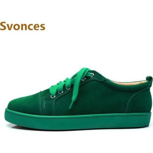 Flock Unisex Casual Sneakers Men Solid Green Red Black Low Top Bottom Flats Lace-Up Brand Breathable Suede Shoes Man EU 35-47