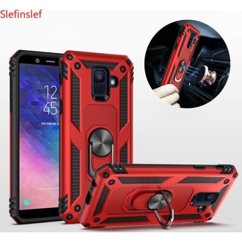 For Samsung A7 A9 2018 Rugged Shockproof Armor Stand Cover For Galaxy A6 A8 J8 J4 J6 Plus Metal Ring Magnetic Car Holder Case