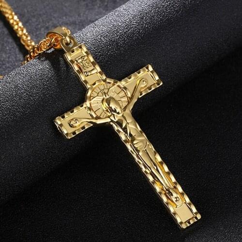 Luxury Jesus Cross Necklace Gold/Silver Color Christian Church Dove of Peace Necklace Hip Hop Jewelry Punk Necklace Party Gifts